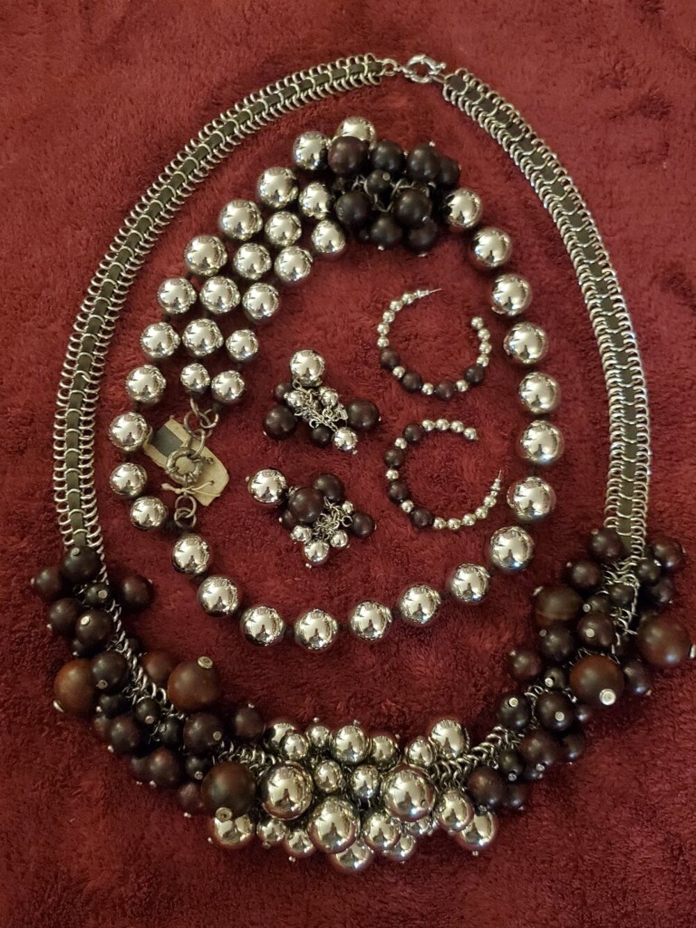 Lee Angel Neiman Marcus "Phoebe Collection" Multi Cluster Silver Wood Baubles